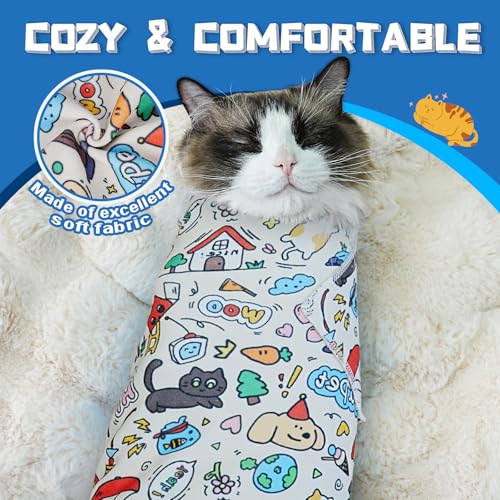 Cat Grooming Wrap for Nail Trimming (L-27.6in ( Weight:＜ 17lbs ) / Cartoon)