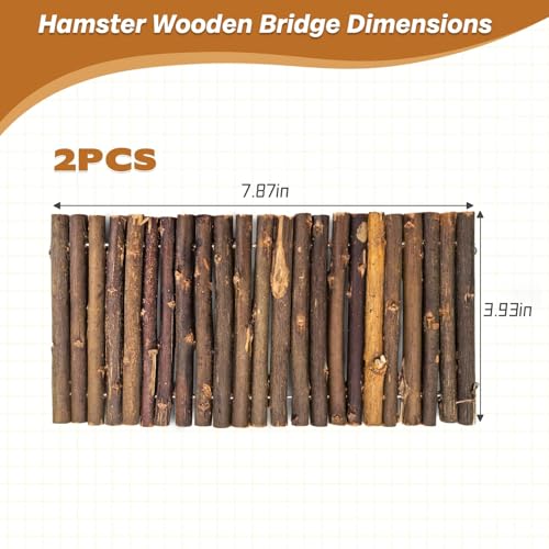 PIVBY Hamster Bridge Wooden Mouse Ladder Natural Rat Chew Rodents Toys for Chinchillas Guinea Pigs Hamster Mouse Rat Small Animal (2 PCS, Wood)