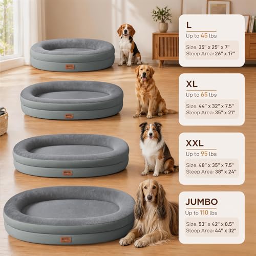Waterproof Orthopedic Dog Bed for Large Dogs (Grey / 44"L x 32"W x 7.5"Th)