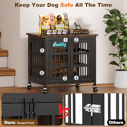 Heavy Duty Dog Kennel Indoor with Name Tag (Brown / 26.8"L x 20.9"W x 23.2"H)