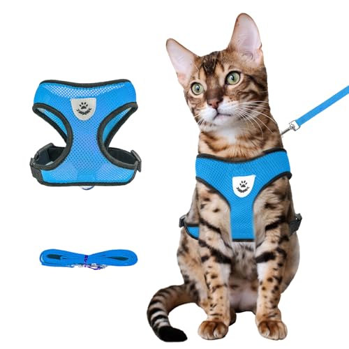 Sky Blue Green Cat Harness and Leash Set (sky blue / L：(Neck:13.77" chest:16.53"-22.04"))
