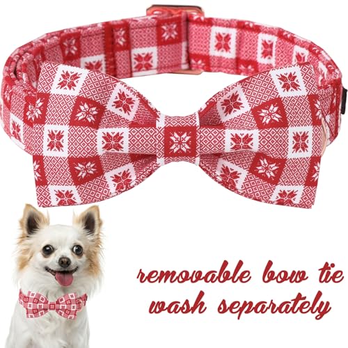 Christmas Day Dog Collar with Bow Christmas Red Papercut Cotton Puppy Collars for Small Medium Large Dogs (Medium / Paper cut bow)