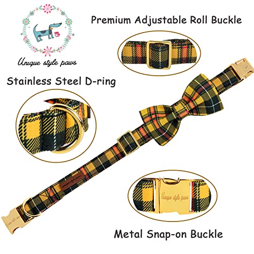 Bowtie Dog Collar Cotton Plaid Collar Adjustable Puppy Collar for Small Medium Large Dogs (Extra Small / NewHLG)