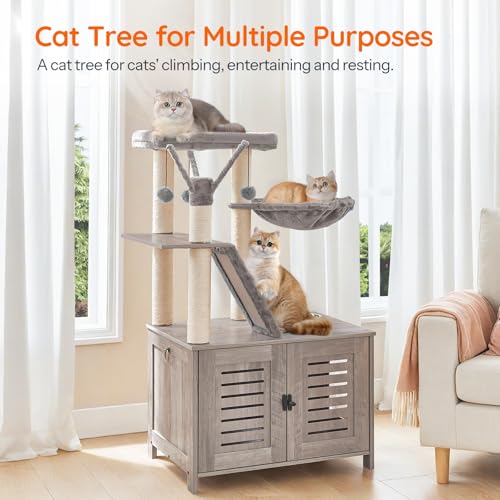Cat Tree with Litter Box Enclosure (Greige)