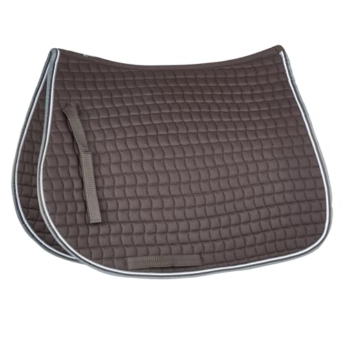 Adepto Padded All Purpose Quilted Equestrian Saddle Pad for Horses with Two (Dark Brown / Horse)
