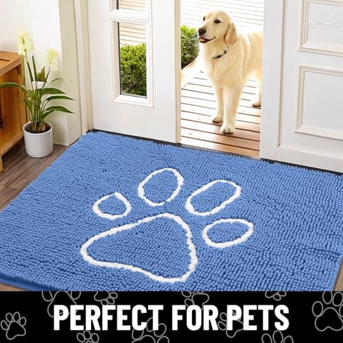 Dog Door Mat for Muddy Paws (36"X24" / Cornflower Blue and White)