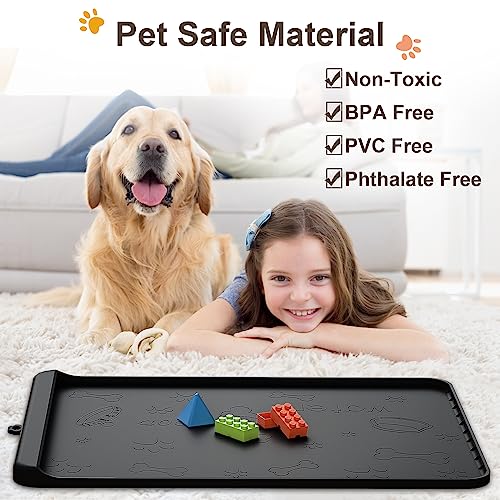 Dog Food Mat Silicone Dog Mat for Food and Water (Black / 36"L x 24"W)