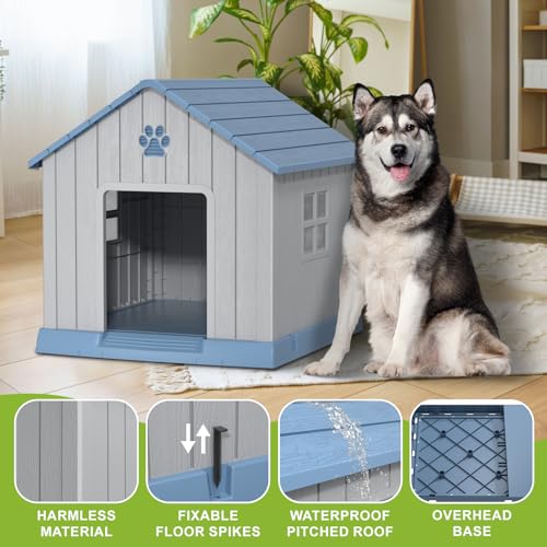 Dog House Indoor Outdoor for Small to Large Sized Dogs Indoor Outdoor Doghouse Puppy Shelter with Elevated Floor (Blue / Medium Dog:34 Inch WW)