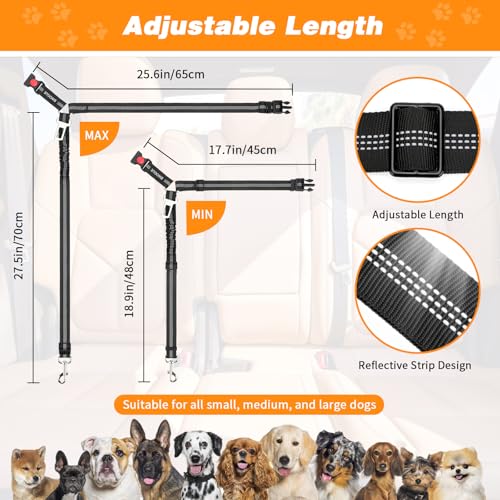 2 Pack Dog Seat Belt for Car (Black)