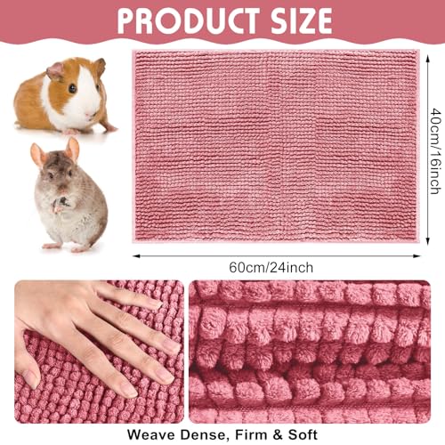 4 Pcs Guinea Pig Cage Liner (Green Pink / 16 x 24 Inch / Low Pile Chenille)