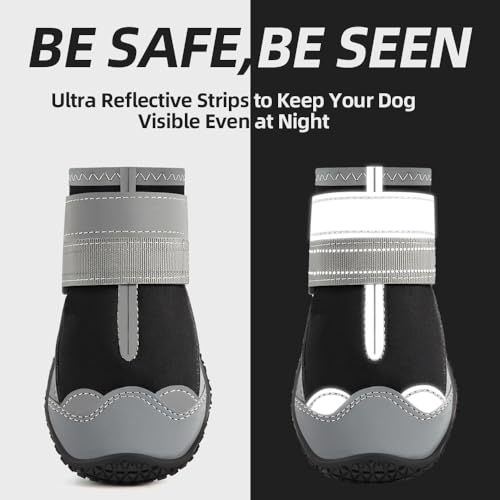 Dog Boots for Large Dogs (Light Black / Width 1.57 Inch)