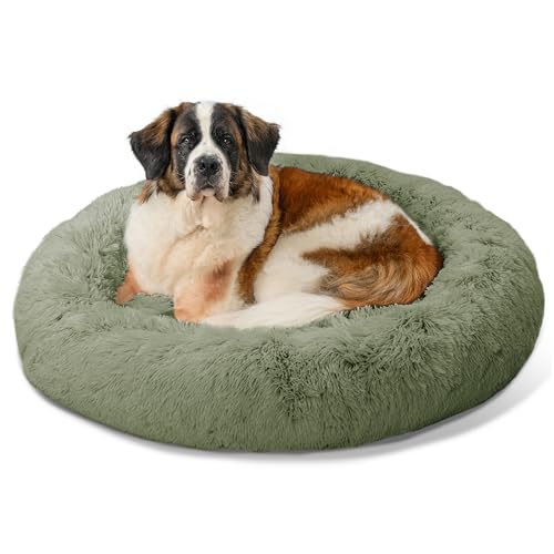The Original Calming Donut Dog Bed for Extra (Sage Shag / X-Large)