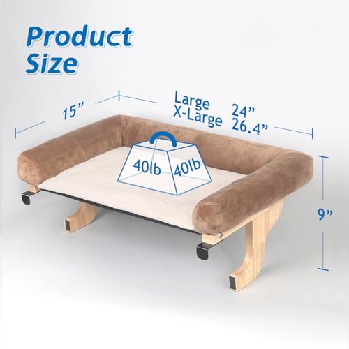 Cat Perch for Windowsill with Bolsters (Natural Color Wood with Brown Bed / 26.4''L x 15''W)
