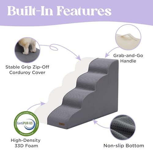 Lesure Dog Stairs for Small Dogs (Grey / 5-Step (H: 22.8IN))