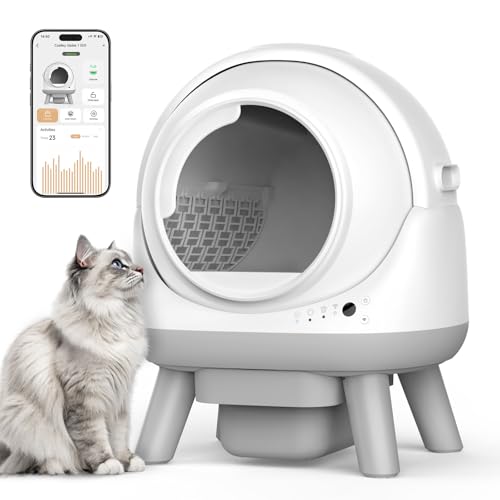 Self Cleaning Litter Box for Multiple Cats (White-Grey)
