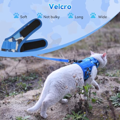 Cat Harness and Leash Set for Walking Escape Proof (Ocean Camo / Xs 2-4 lbs)
