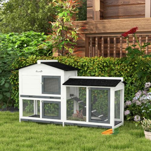 62" Rabbit Hutch with Run Area for Rabbits (White)