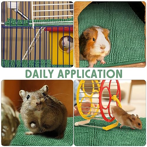 4 Pcs Guinea Pig Cage Liner (Dark Green / 16 x 24 Inch / Low Pile Chenille)