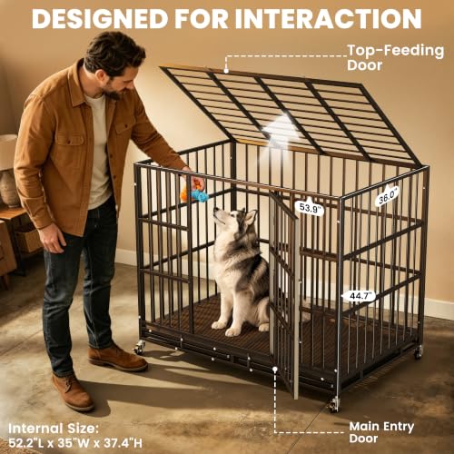 54 Inch Heavy Duty Dog Crate (Black / X-Large)