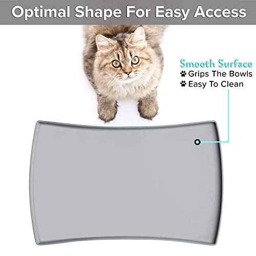 Cat Food Mat Small & Large Pet Food Mat (L: 24" x 14" / Gray)