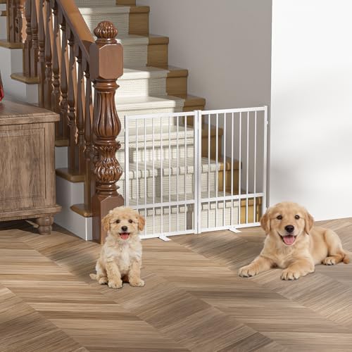Full Metal Freestanding Dog Gate with Door (【2 Panels】40"W*32H" / White)