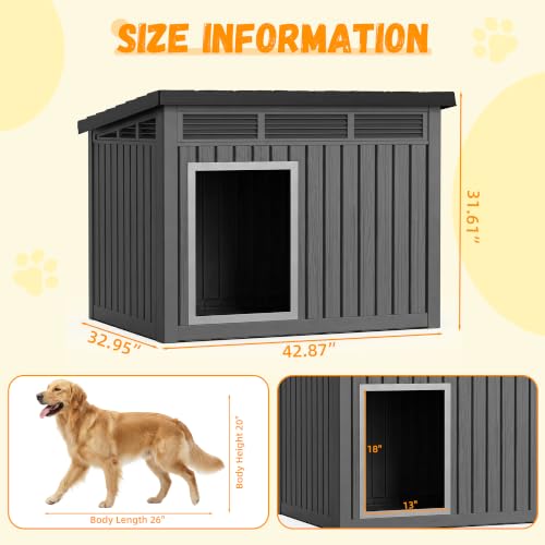 Dog House Indoor Outdoor (Deep Black / 42.87"L x 32.95"W x 31.61"H)