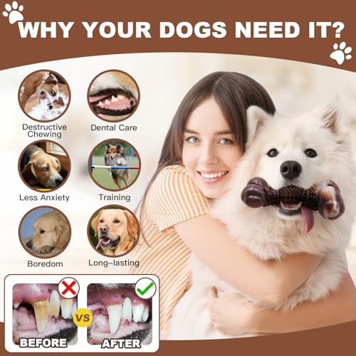 Dog Chew Toys for Aggressive Chewers (2 Bacon & 1 Beef)