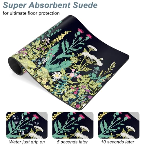 Dog Food Mat 16" x 24" Flower Absorbent Dog Cat Bowl Mat for Food and Water (Midnight Flower / 16"L x 24"W)