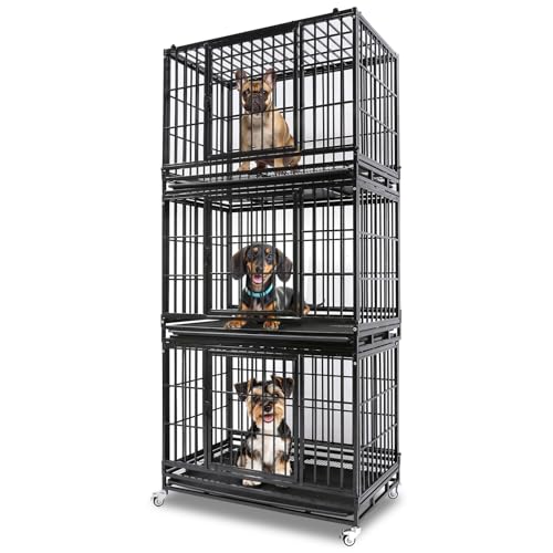 37 Inch Three Tiers Stackable Dog Crates for Medium Dogs (37"L - 3 Tiers)