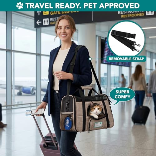 Airline Approved Pet Carrier Cats & Small Dogs (Heather Taupe / 19.5"L x 10.2"W x 12.0"H)