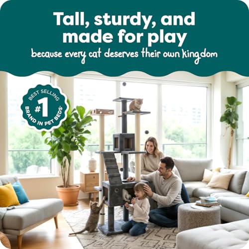 69.3" Tall Cat Scratching Post Tower for Indoor Cats (Cat Tower / Double Decker Playground (Gray))
