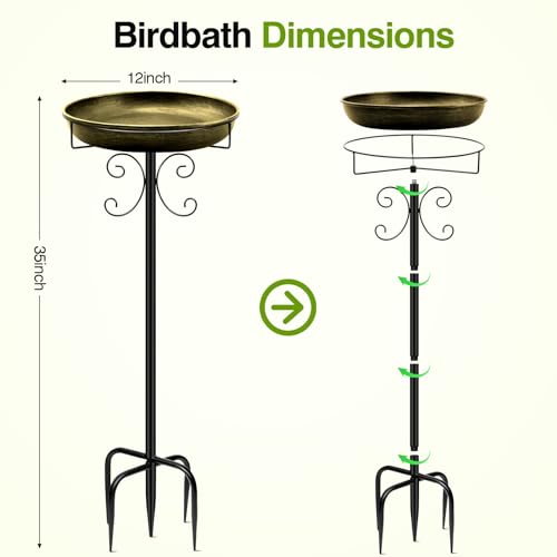 35In Metal Bird Bath for Outside (Antique Golden)