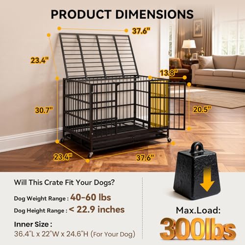 38 Inch Heavy Duty Dog Crate for Large Dogs (Black/38 inch)