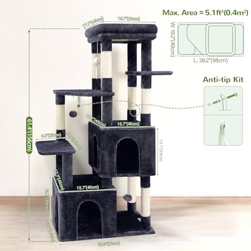 Heavy Duty Cat Trees for Big Cats Maine Coon (Dark Grey / 61inch)
