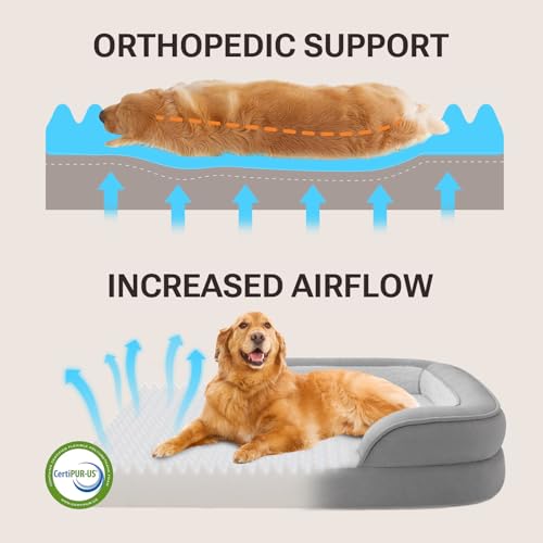 Orthopedic XL Dog Bed for Large Dogs with Faux Fur Top (XL (42"x32") / Grey)