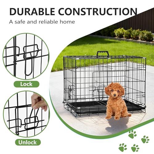 24" Foldable Metal Dog Crate (Dark Black)