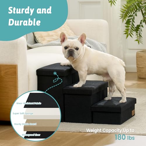 Dog Stairs with Storage (Black / 28.5"L x 17"W x 16.7"H)