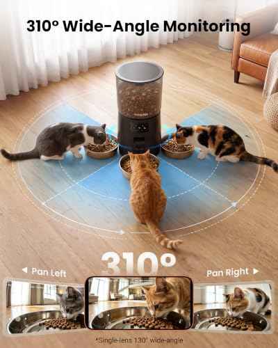 Automatic Cat Feeder with Camera for 3 Cats (Black)