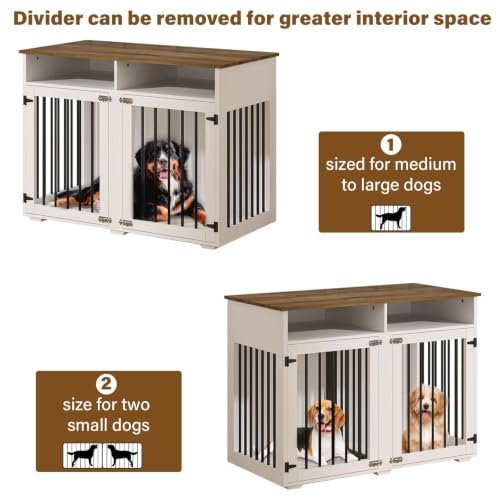 Furniture Dog Crate for 2 Dogs (White / 40.9"L x 23.6"W x 35.0"H)