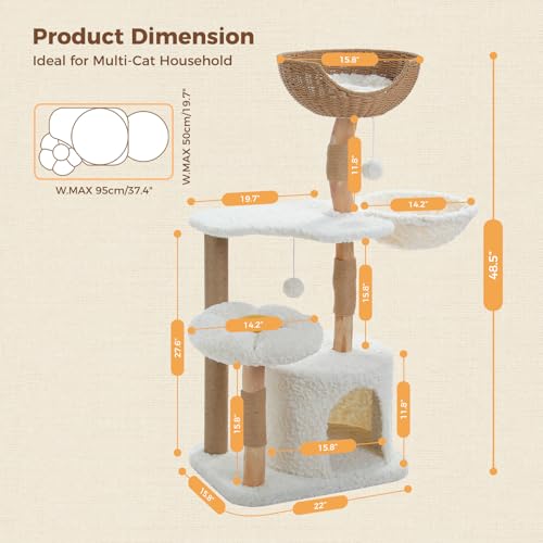 Modern Cat Tree for Large Cats (Cloud White)