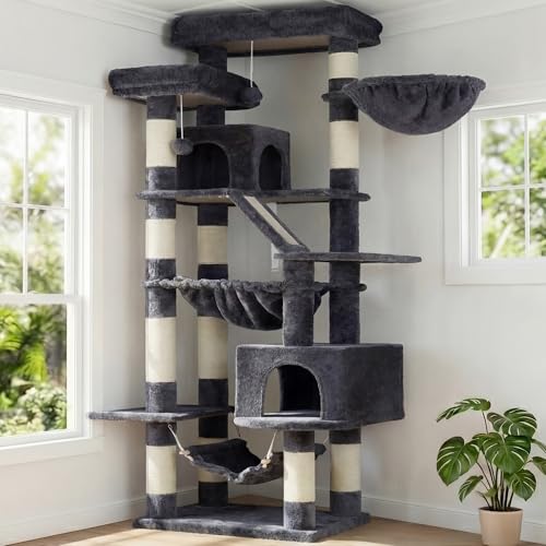 Cat Tree, 71-Inch-Tall Tower for Indoor Cats with 2 Perches HCT034G (Smoky Gray / 71 inch)