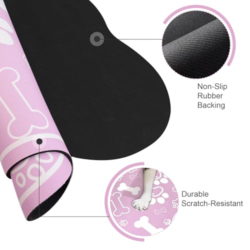 Dog Cat Mat for Food and Water (18"L x 12"W / Bone Shaped Pink)