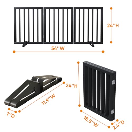 Black 18 55" Foldable Pet Gate for Stairs & Doorways (Bamboo Dog Gate Black / 3 Panel - 55 inches Wide)