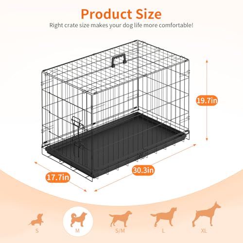 30" Foldable Metal Dog Crate (Dark Black)
