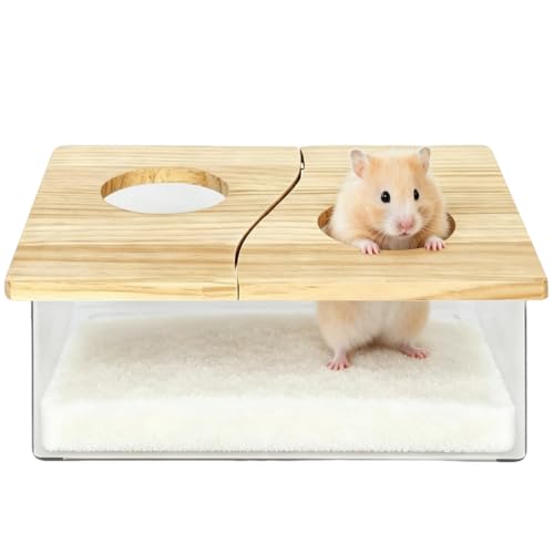 Clear Acrylic Hamster Sand Bath Box with Wood Lid Mini Pet Sandbox (B)