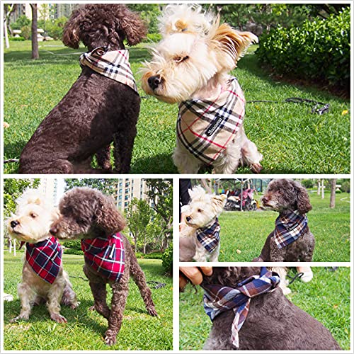 Adjustable Plaid Dog Bandanas (Light Khaki / Small)
