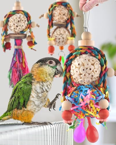 3PCS Bird Parrot Foraging Shredder Hanging Toys Sola Balls with Sand Hammer for Small Parrots Parakeets Conures Cockatiels Love Birds Cage Toy (3 PCS)