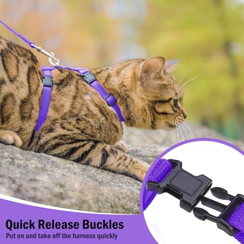 Adjustable Cat Harness and Leash Set Escape Proof Kitten Strap Collar for Walking Travel (Medium / Purple)