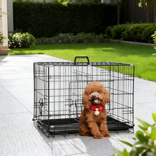 24" Foldable Metal Dog Crate (Dark Black)