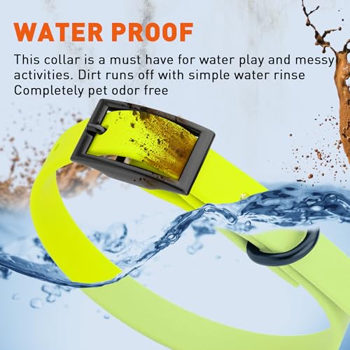 Biothane Waterproof Dog Collar Strong Coated Nylon Webbing with Black Hardware Odor (W1/2" x L9-12" / Safety Yellow)
